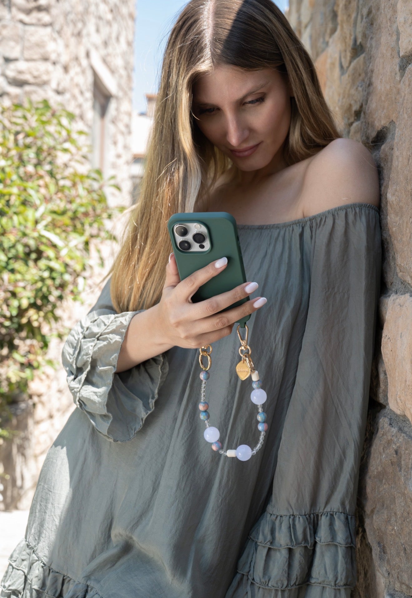 Cadena Clara corta perla/turquesa